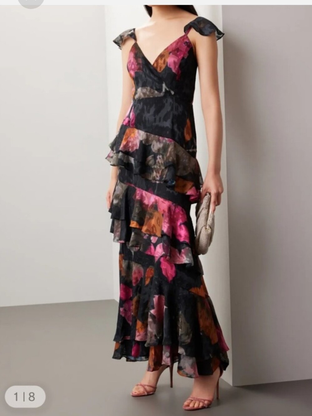 Hutch Black Floral Ruffle V-Neck Maxi Dress